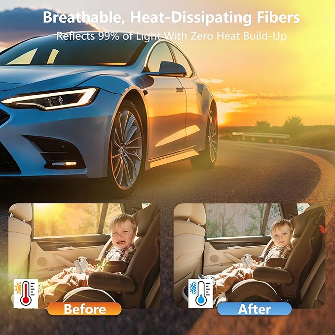 Car Window Shades, 2 Pack Stretchy Mesh Window Screen Car Sun Shade – Car Window Covers for Camping, UV Protection Heat Block, Privacy Window Cover for Car & SUV (Front Windows)