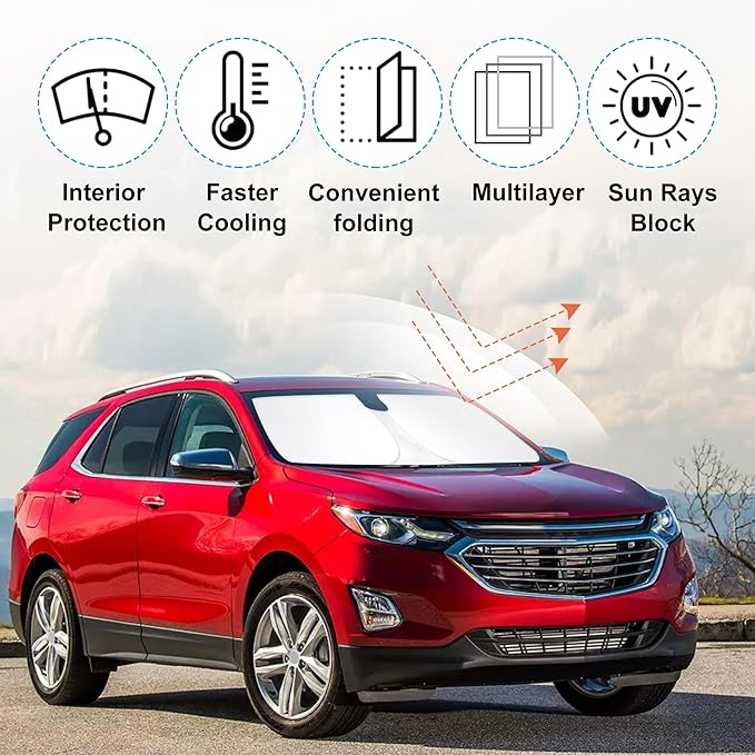 Windshield Sun Shade Custom Fit 2018-2022 2023 2024 2025 2026 Chevrolet Equinox Accessories Foldable Sunshade Sun Blocker Front Window Shades Covers Keep Car Cooler