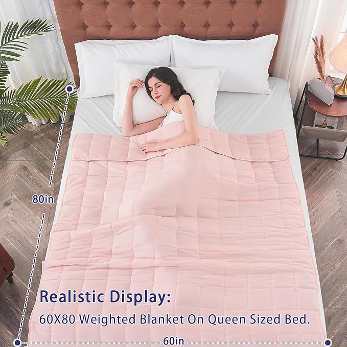 yescool Weighted Blanket for Adults (22 lbs, 60" x 80", Pink) Cooling Heavy Blanket for Sleeping Perfect for 210-230 lbs, Queen Size Breathable Blanket with Premium Glass Bead, Machine Washable