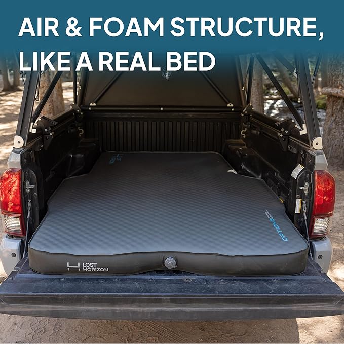 LOSTHORIZON Truck Bed Camping Air Mattress with Foam, Self Inflating Sleeping Pad for Tacoma 5FT with Pump Sack, 4.5" Thick
