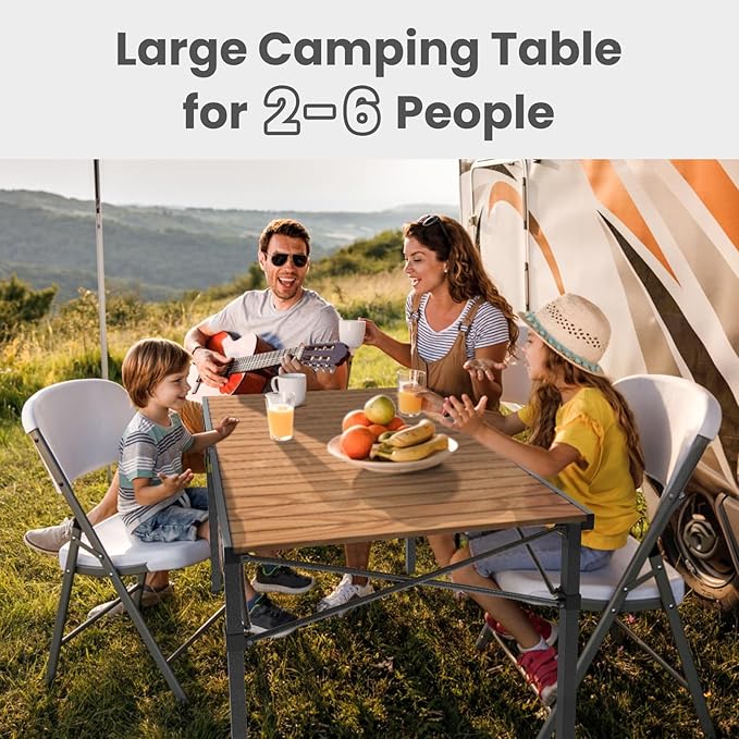 Join Nature 46.4" Large Folding Camping Table for 2-6 People - Heavy Duty Camp Table Foldable with Aluminum Roll-Up Top & Carry Bag - 220lbs Capacity, Portable for BBQ, Tailgating, Backyard (Natural)