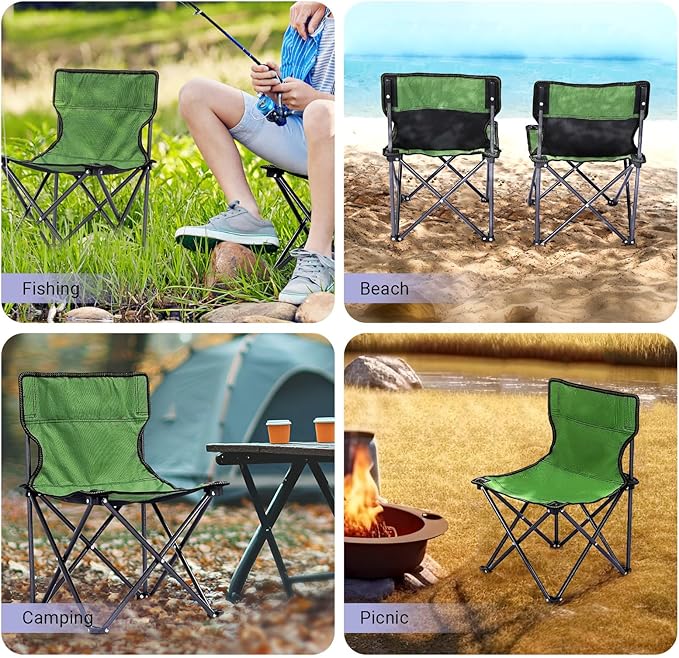 Byliable Kids Camping Chair, Kids Folding Chair for Outdoor, Lightweight Backpacking Chair, Armless Foldable Lawn Chair for Outdoor Camping Hiking Beach Sports and Picnic, Green, with Carry Bag