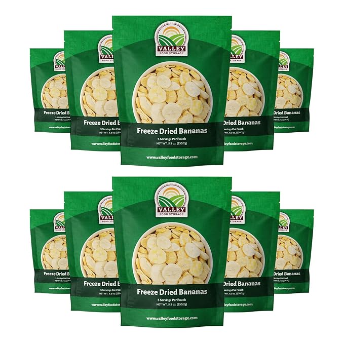 Valley Food Storage Freeze Dried Banana Slices | 10-Bag Bucket, 53 oz | Non-GMO Premium Emergency Food Supply, 25 Year Shelf Life | Prepper Supplies, Survival Food & Off-Grid Living | Packaged in USA
