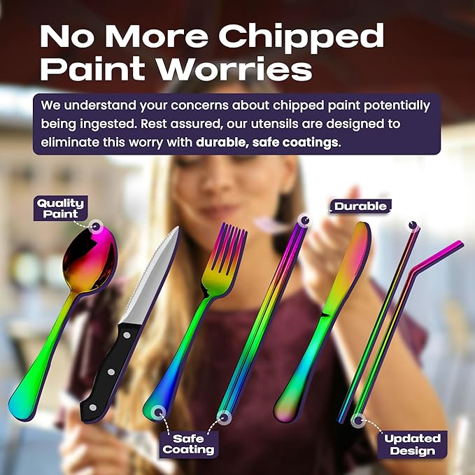 Taplord Portable Travel Silverware Set With Case, Includes 10 Pcs of Travel Utensils With Case, Stainless Steel Flatware Set For Camping, Lightweight (Multi-Color)