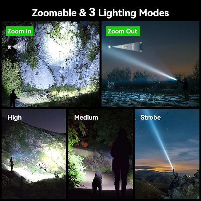 LETMY Rechargeable Flashlights High Lumens, 2 Pack 2000 Lumens Bright LED Tactical Flashlight, 3 Modes Samll Powerful Flash Lights with Clip, Waterproof Flashlights for Home Emergency Camping (Green)