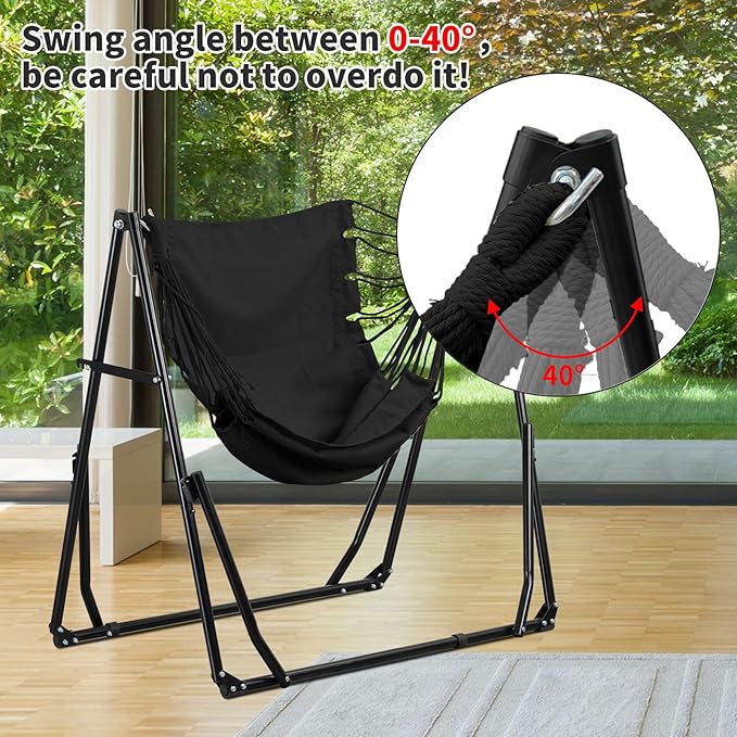 2 in 1 Hammock with Stand, Outdoor Hammock Swing Chair with Portable Heavy Duty Stand, Multi-Functional Hammock Stand 480 lbs Weight Capacit-Black