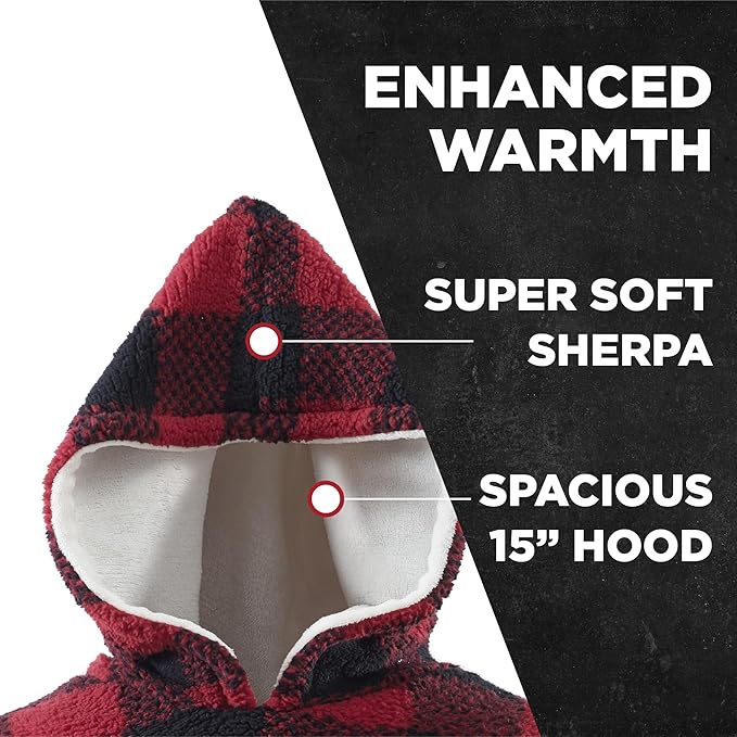 Cathay Home Oversized Wearable Sherpa and Micro-Mink Blanket Hoodie, Red - One Size Fits Most