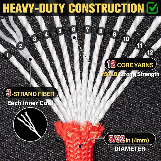 Paracord Rope 750 lb - 1000ft 5/32" Parachute Cord 4MM 12-Strand para Cord - Heavy Duty Spool String for Survival,Camping Gear, Survival Bracelet, Clothesline - Red