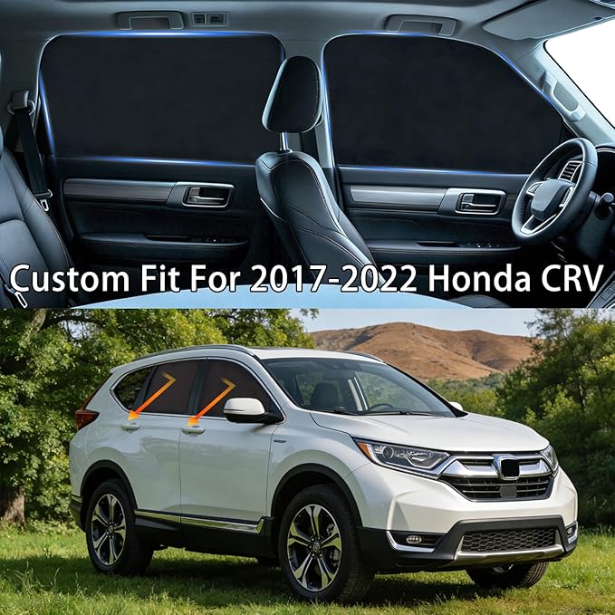 XCBYT Car Window Shades for 2017-2022 CRV, Suede Fabric Car Window Covers for Privacy, Custom Fit Design Without Built-in Steel Rings, UV & Heat Protection, Magnetic Installation