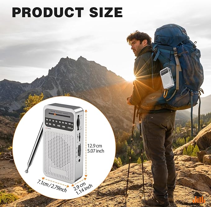 Portable Radio AM FM with Long Range Reception, Goodes Transistor Radio with Loud Speaker, Headphone Jack, 2AA Battery Operated for Indoor, Outdoor and Emergency Use - Silver