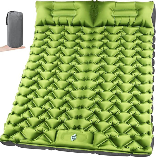 Ultralight Double Sleeping Pad for Camping, 4" Thick Inflatable Camping Mat with Built-in Foot Pump & Pillow for Backpacking, Hiking, Travel, Tent, Car