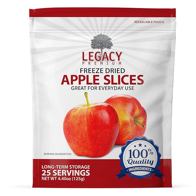 Legacy Essentials Freeze Dried Apple Slices - 15 Year Shelf Life for Emergency Survival Food Storage Supply - Great Fruit Snack (Quantity 1)