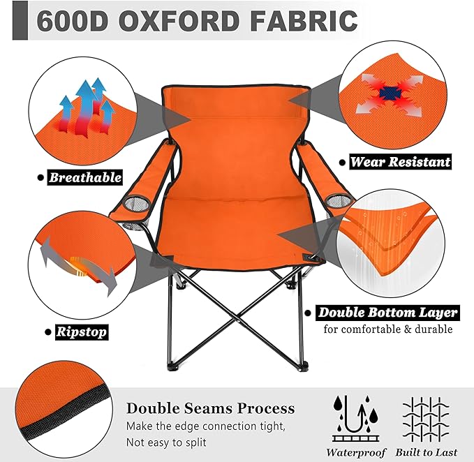 Joyfair Portable Camping Chair, Outdoor Lawn Folding Chairs for Adults, Heavy Duty Large Foldable Chairs for Beach, Fishing, Tailgating and More Outdoor Sport, Carry Bag & Cup Holder