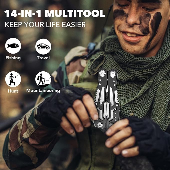 14-In-1 Multitool with Safety Locking, Professional Stainless Steel Multitool Pliers Pocket Knife, Bottle Opener, Screwdriver with Nylon Sheath ，Apply to Survival,Camping, Hunting and Hiking 6 Pcs