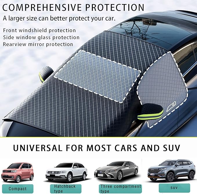Windshield Snow Cover, Car Windshield Cover for Ice and Snow, Automotive Large Magnetic Windshield Frost Cover with Side Window and Mirror Protector in Winter, Suitable for Most Vehicle,Sedan,SUV