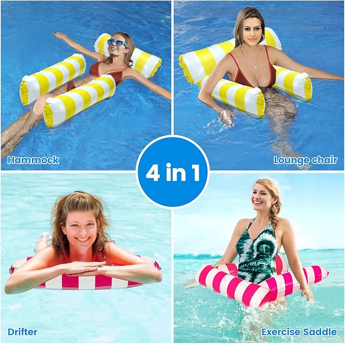 2 Pack Inflatable Pool Floats 4-in-1 Pool Hammock with Bottom Mesh 3 Tubes Inflatable Hammock for Adults,Portable Floating Chair Bed for Travel, Swimming Pool Hot Tub