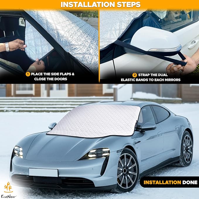 EcoNour Car Windshield Snow Cover - Ice Windshield Cover with 4 Layers Thickness, Snow Protection Cover, Easy to Use, [Universal Fit] for Cars,SUV,Sedan,Hatchback - Medium