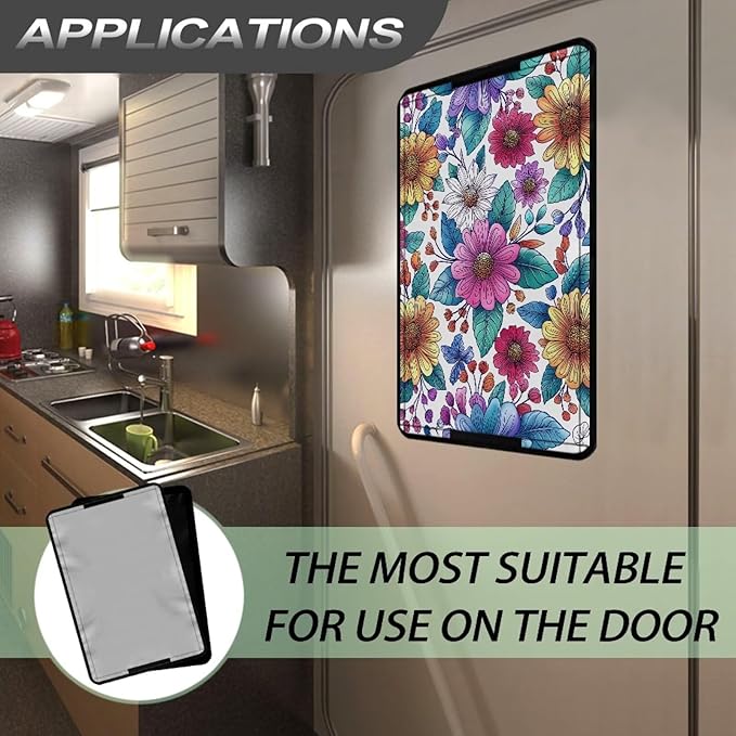 RV Door Window Shade Cover, RV Door Window UV Protective Cover, Colorful Flower Foldable Travel Trailer Motorhome Rv Screen Door Protector, RV Accessories for Inside