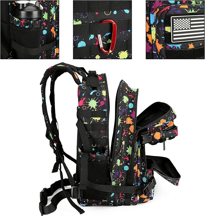 Lovelinks21 Tactical Assault Backpack - 45L 3 Day Assault Pack with MOLLE, Waterproof Rucksack - Fluorescent Tie Dye
