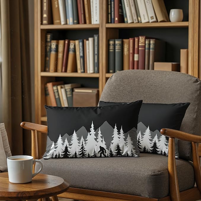 Funny Bigfoot Sasquatch Forest Throw Pillow Covers 12x20 Set of 2,Camper Decor Pillowcase,Camping Camper Bigfoot Gifts for Women,Big Foot Sasquatch Gifts