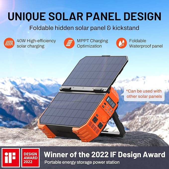 BROWEY 1600W (3200W Peak) Portable Power Station, 1024Wh LiFePO4 Battery with Built-in Solar Panel, 100W USB-C PD, Solar Generator for Camping, RV, Home Backup, Emergency