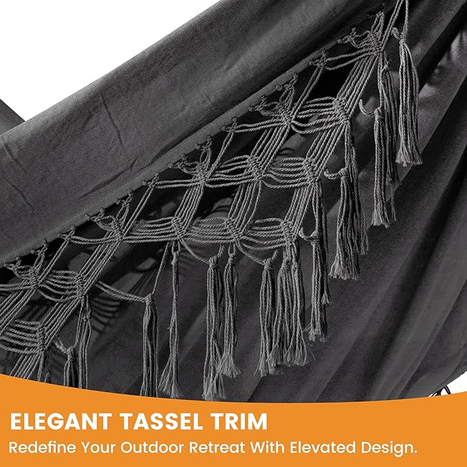 Lazy Daze Hammocks Double Brazilian Cotton Hammock, Extra Large Portable Outdoor Camping Hammock with Tree Straps & Travel Bag for Backyard Patio Poolside Indoor, 550lbs Capacity, Dark Gray