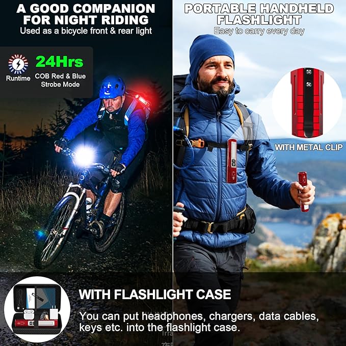 Banral Rechargeable Flashlights High Lumens - Super Bright Small Pocket Magnetic Flashlight, 8 Modes LED Tactical Flash Light, Dual Button Powerful Flashlight for Camping (1, Red)