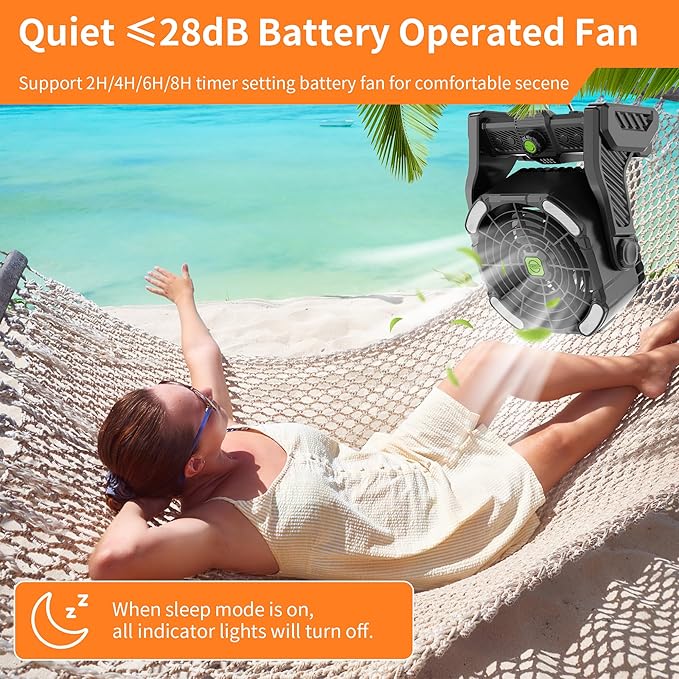 20000mAh Rechargeable Fan Portable, 270°Cordless Battery Powered Fan with LED Lantern, USB Camping Fans Battery Operated for Travel Tent Beach Fish Bedroom Desk Table