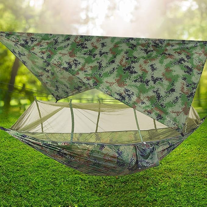 Camping Hammock 2 Person Hammocks with Net, Tent, Tree Straps Heavy Duty Waterproof Lightweight Nylon Portable Hammock for Hiking Outdoor Travel Beach Survival Backyard
