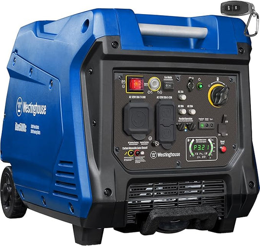 Westinghouse 5000 Peak Watt Super Quiet Portable Inverter Generator, Remote Electric Start with Auto Choke, RV Ready 30A Outlet, Gas Powered, CO Sensor, Parallel Capable