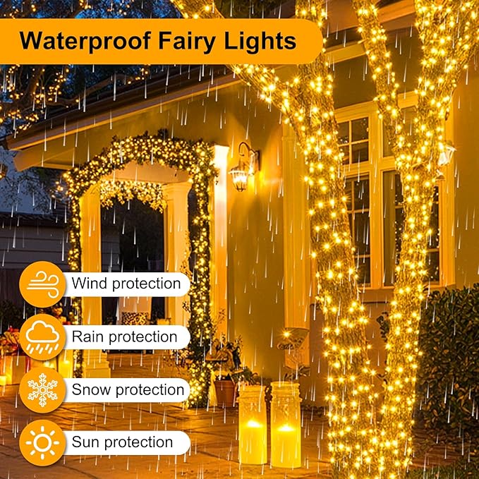 200FT 600LED Christmas Lights Plug in,Warm White Waterproof Fairy Lights with Timer/8 Modes, Christmas Tree Lights Lighting Outdoor Indoor Garden Party Wedding Christmas Tree Decoration