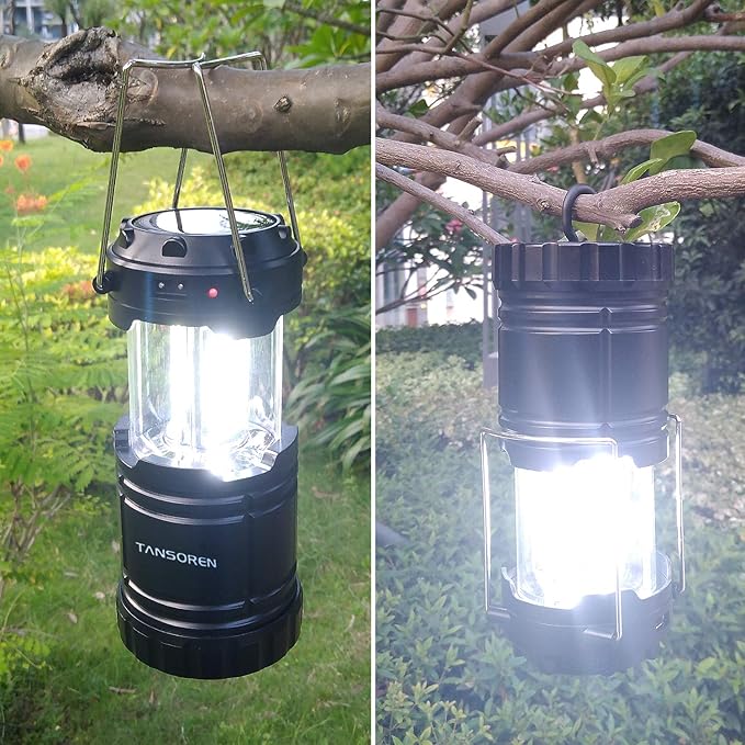 4 Pack Solar USB Rechargeable 3 AA Power Brightest COB LED Camping Lantern, Waterproof Collapsible Emergency LED Light