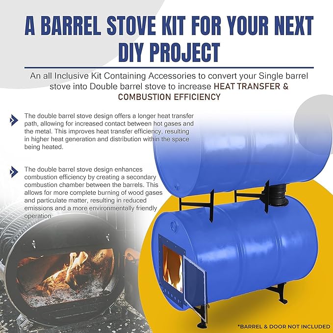 Adapter Kit – Perfect for 30 to 55 Gallon Drums - Double Barrel Stove Adapter Kit - Camping Equipment Barrel Stove Kits - Fire Wood Camp Stove Fire Barrel Kit for Emergency Heating & Cooking……