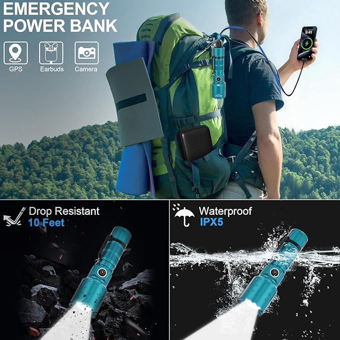 Banral Flashlights High Lumens Rechargeable, Super Bright Long Range Small Powerful Flashlight, 6 Modes LED Tactical Pocket Waterproof Flash Light for Home Emergency (1, Turquoise)