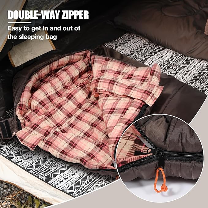 REDCAMP Cold Weather Mummy Sleeping Bag, Warm Flannel Cotton Sleeping Bag for Adults, Warm and Machine Washable Perfect for Winter Camping