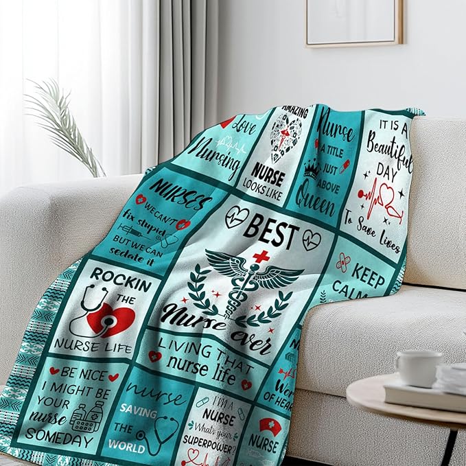Wazzio Nurse Gifts for Women Men, Christmas Thanksgiving Gifts for Nurses Blanket, Nursing Student Gift for Nurses, Nurse Appreciation Graduation Birthday Gift Blanket 50"x 60"