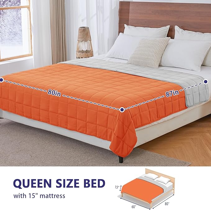 King Size Weighted Blanket for Adults (25 lbs, 80” x 87”, Orange) Cooling Heavy Blanket for Sleeping Perfect for 240-260 lbs, Breathable Blanket for Adults & Couple All Season, Machine Washable