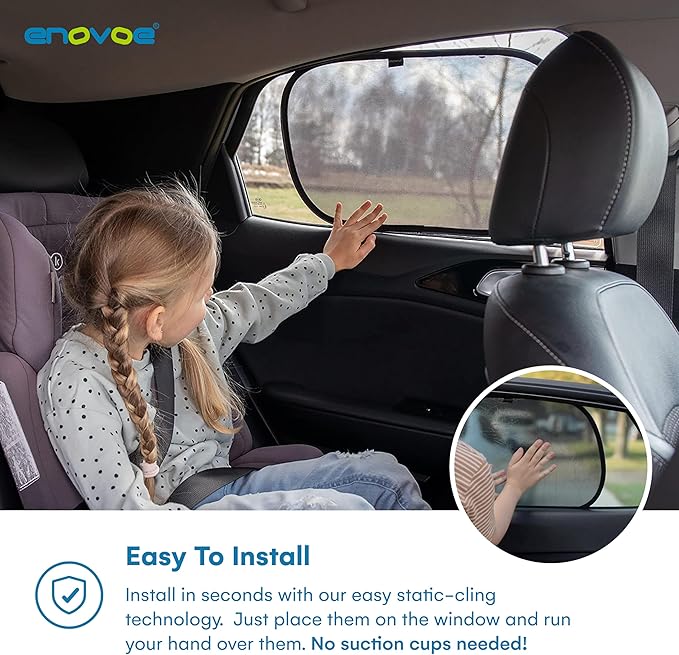 Enovoe Car Window Shades for Baby - (4 Pack) - Medium - 19" x 12" - Cling Car Sun Shade for Windows - Sun, Glare and UV Rays Protection for Your Child