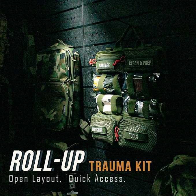 EVERLIT Roll Up Trauma First Aid Kit with CAT Tourniquet-Tactical IFAK Emergency Medical Kit for Outdoor, Vehicle & Home Preparedness-Quick Release Molle Bag for First Responders (Black)