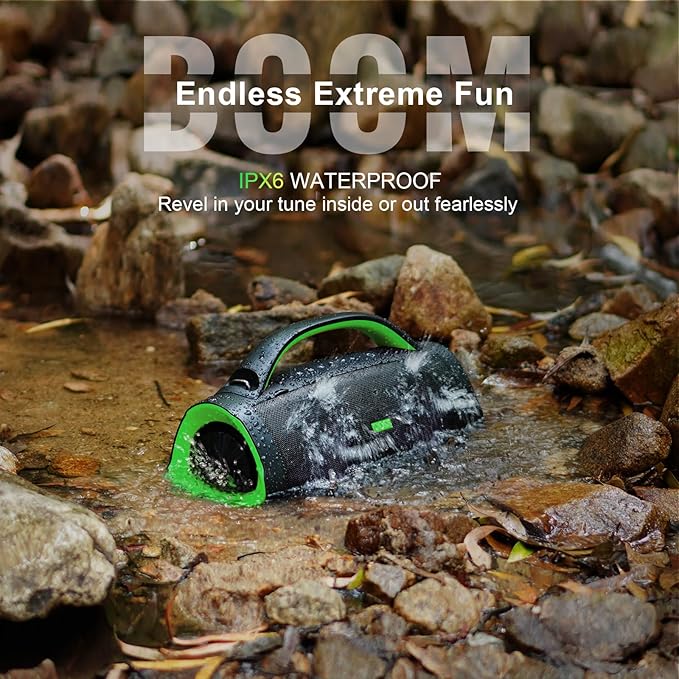 DOSS Extreme Boom Pro Loud Bluetooth Speaker with 100W Stereo Sound, Extra Bass, 20H Playtime, Party-Sync Led Lights, Built-in Power Bank, IPX6 Waterproof for Outdoor, Camping, Pool-Green
