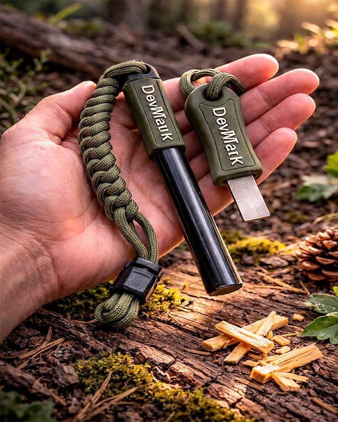 Ferrocerium Fire Starter with Paracord Lanyard and HSS Striker, 3/8" Long Ferro Rod Fire Steel for for Camping, Bushcraft, Survival & Emergency Use
