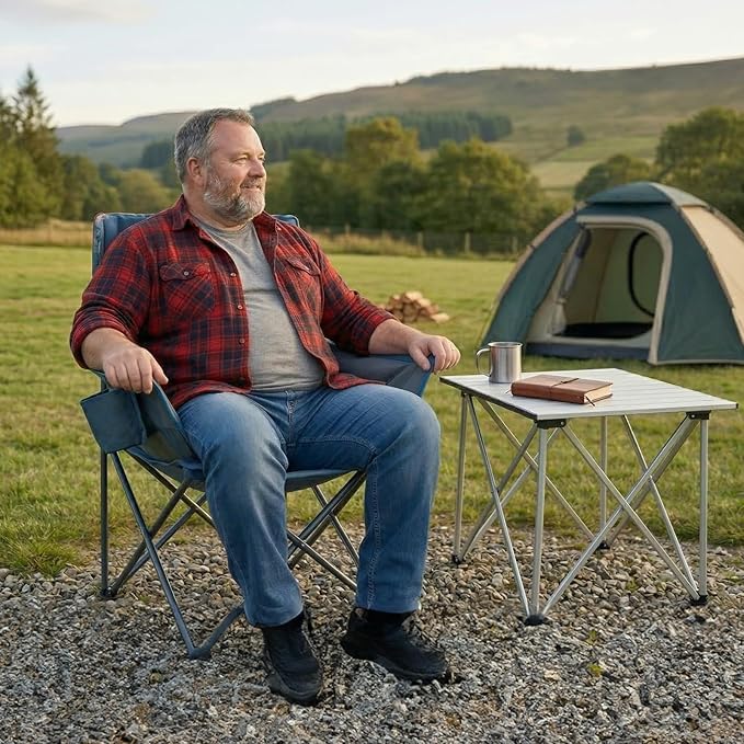 Portal 32" Oversized Camping Chair, Foldable Heavy Duty 350 lb Padded Ergonomic Seat for Big & Tall Adults, Pinch-Free Extra Wide Design Featuring Cup Holder & Carry Bag for Fishing, Lawn & Sidelines