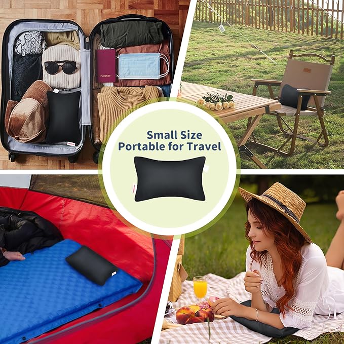 Pro Goleem Small Pillow 11"x7"x2.5" for Camping and Traveling with Name Tag Mini Tiny Pillow for Kids Sleeping and Chair Car Air Nap Neck Lumbar Knee Rest Pillows, Black