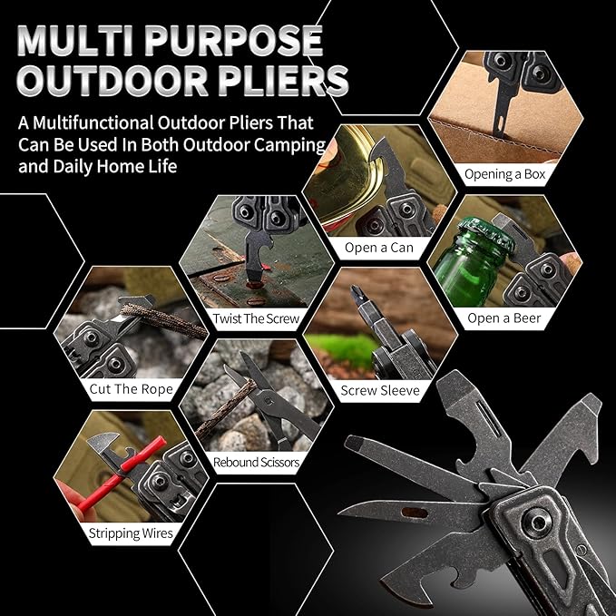 27-in-1Multitool Pliers with Scissors, Rope Cutters,Saw, Screwdrivers,Can Opener,File,Carrying Pouch,Stainless Steel Pocket Multi-Tool Ideal for Camping Survival and Gift,Black