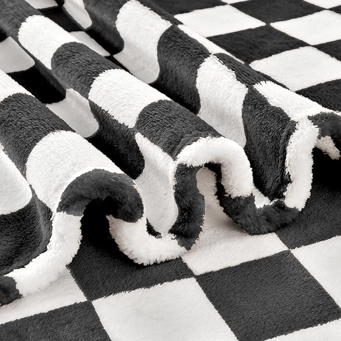 Edenleaf Checkered Blanket Flannel Throw Blankets Soft Cozy Checkered Grid Print Chessboard Gingham Pattern Throws for Bed Sofa Couch for All Seasons, 60x80 Inch, Black