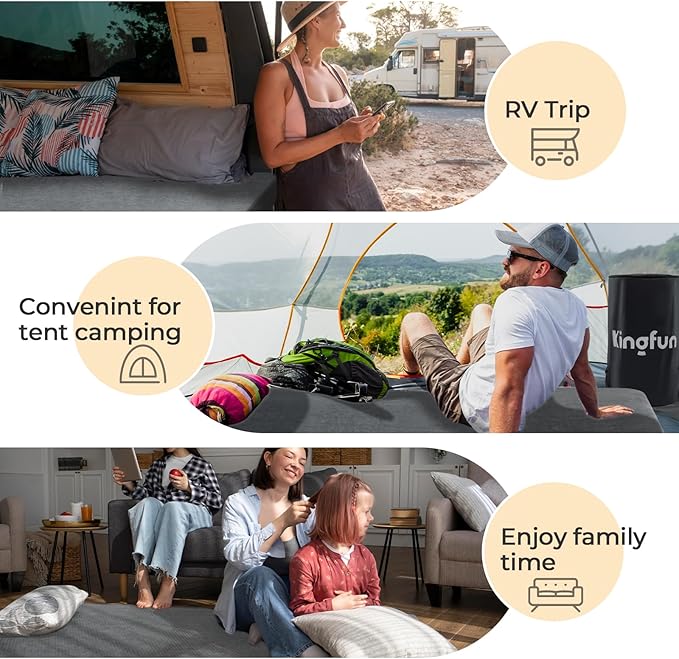 Kingfun 3 Inch CertiPUR-US Memory Foam Camping Mattress Pad, Waterproof Roll up Sleeping Pad, Thick Floor Sleeping Mats for Tent with Removable Travel Bag