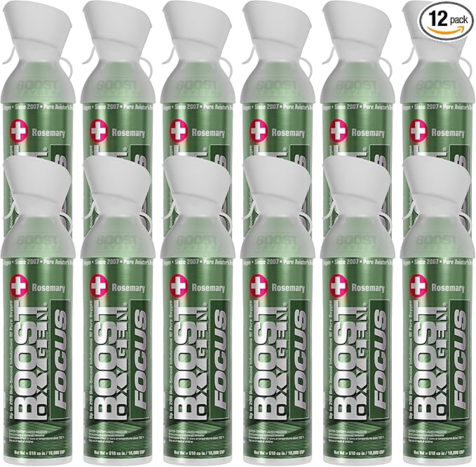 Boost Oxygen Large Focus Rosemary Aroma 10L Canister | Respiratory Support for Aerobic Recovery, Altitude, Performance & Health (12 Pack)