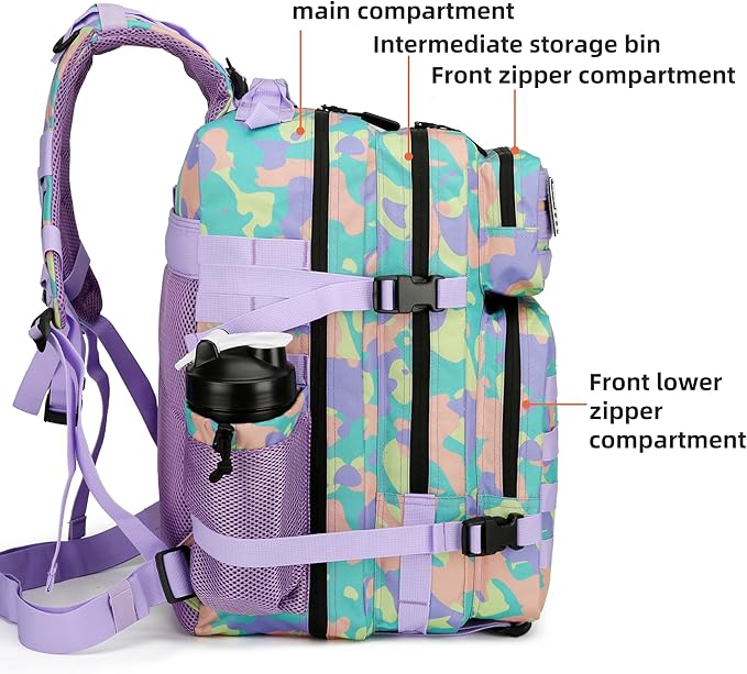 Lovelinks21 45L Tactical Assault Backpack 3 day assault pack with Molle Waterproof backpack Rucksack for Tactical Backpacks (PurpleGreenYellow)