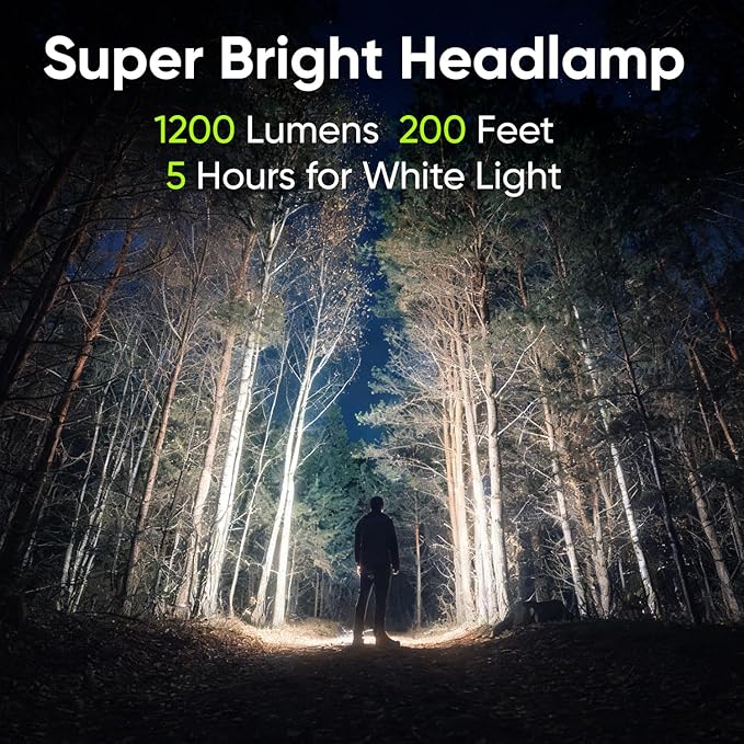 KINGBRO 2Pcs Headlamp, LED Headlamp Rechargeable, High Lumens Bright Head Light with USB-C, Waterproof Sensor Head Lamp for Hard Hat, Running Light for Camping Hiking Fishing (2Pack)