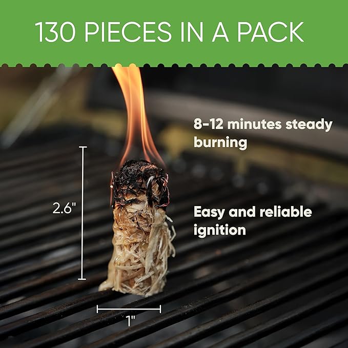 Inflame Fire Starters 130 pcs Fire Starters for Campfires, Grill, BBQ, Fireplace, Woodstove - Charcoal Starter - Waterproof, Weather-Resistant - Natural Wood Fireplace Starters